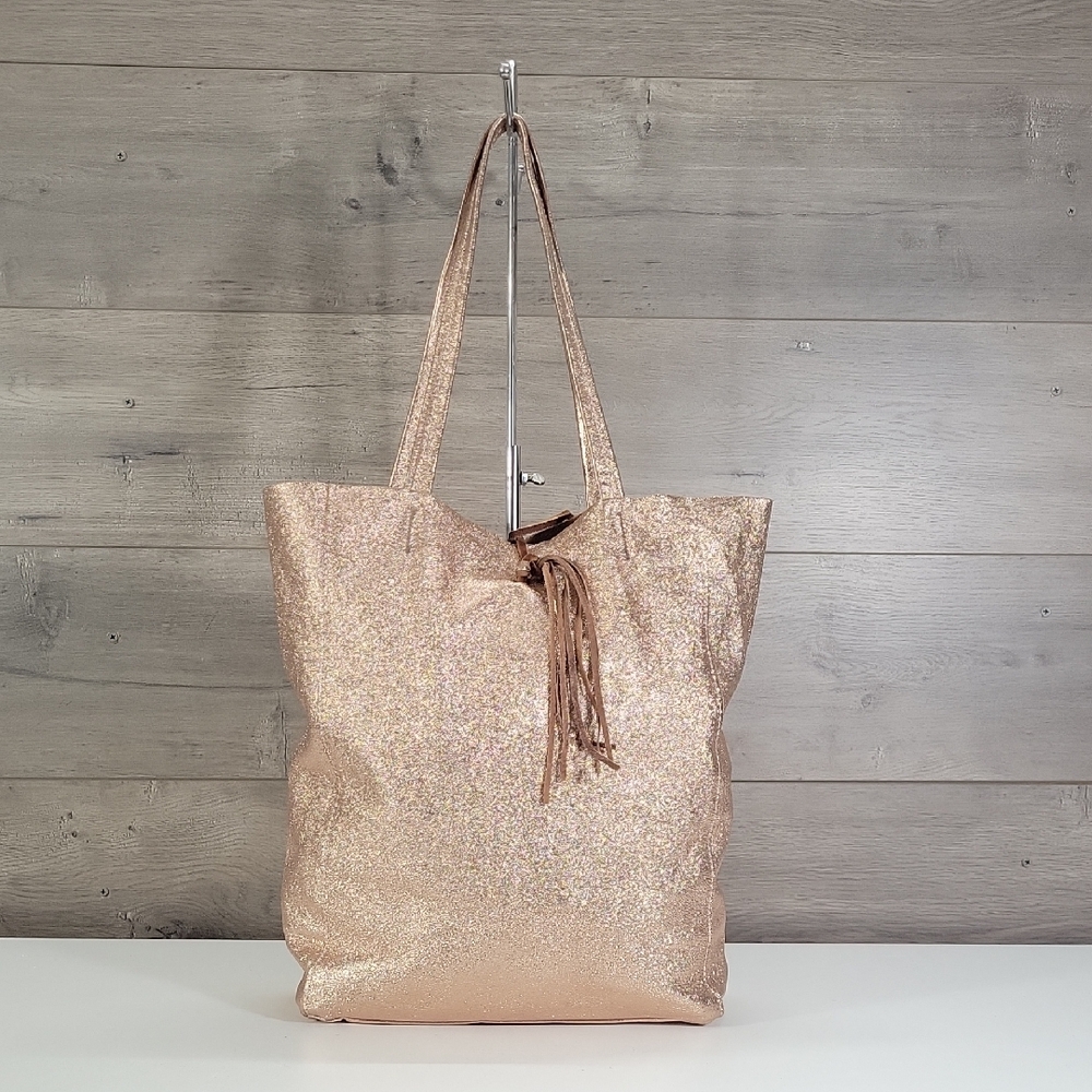 Marlon Metallic Pink Sparkle Leather Tote Bag